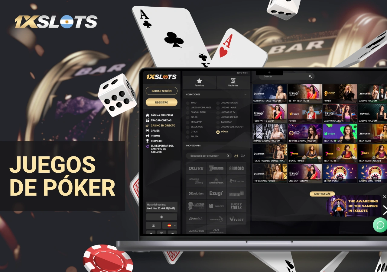 Juegos de 1xSlot poker disponibles en la plataforma de la casa de apuestas en Argentina
