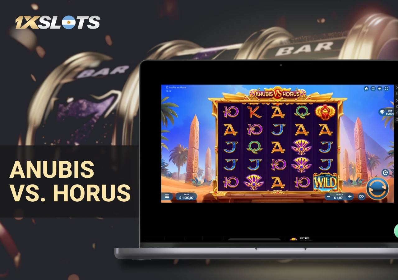 Combate entre Anubis y Horus en un juego de tragamonedas con temática del antiguo Egipto